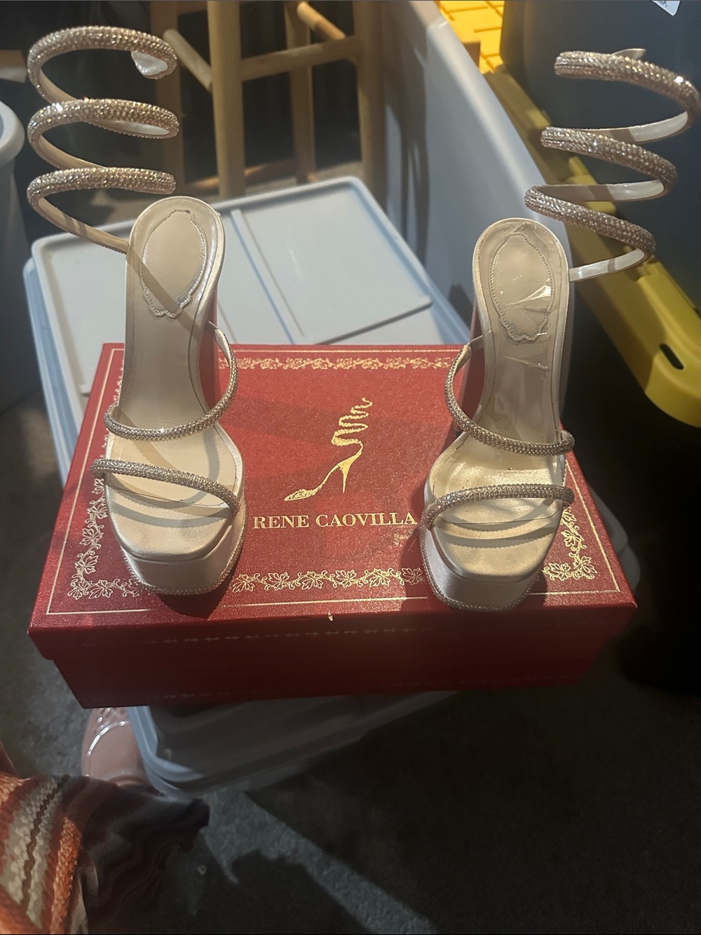 Rene Caovilla Champagne Spiral-Strap Platform Sandals